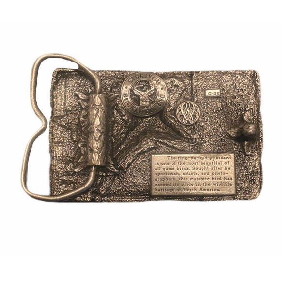 Vintage Siskiyou Belt Co. Bergamot Brass Works Nature Engraved Belt Buckle - Picture 2 of 10